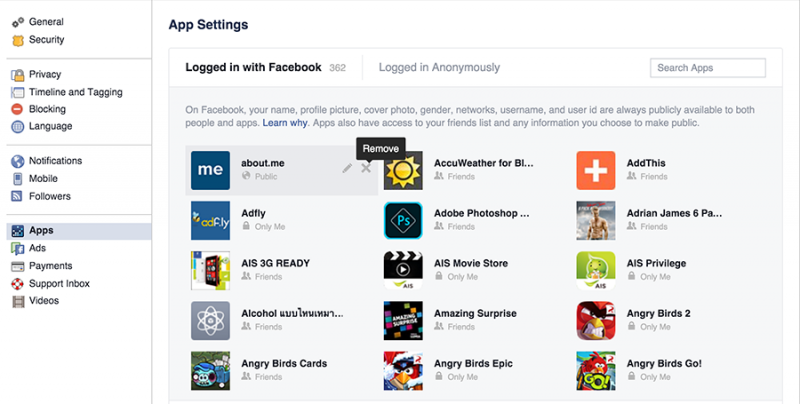 Facebook Apps Settings