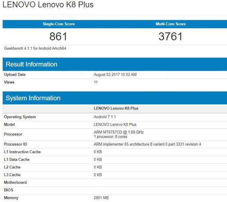 Lenovo K8 Plus Spec