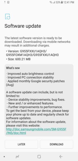 Samsung Galaxy S8 Plus Security Update