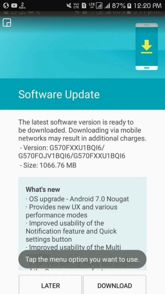 Samsung Galaxy J5 Prime Update