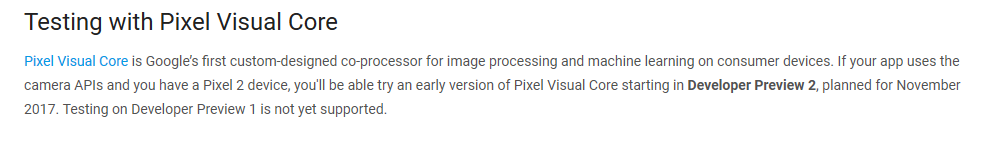 pixel visual core disabled in developer preview 1