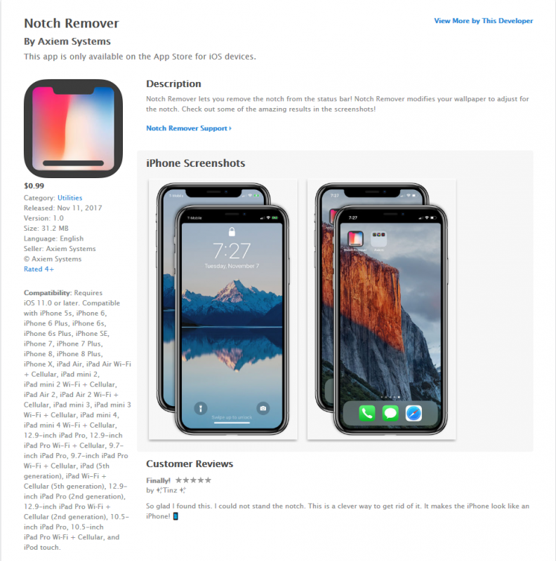 iPhone X Notch Remover App