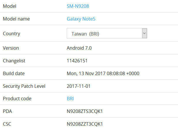 Samsung Galaxy Note 5 taiwan fw