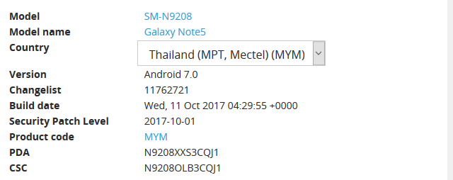 Samsung Galaxy Note 5 Thaialnd firmware