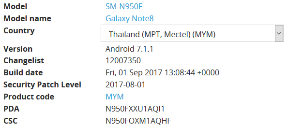 Samsung Galaxy note 8 Thailand patch
