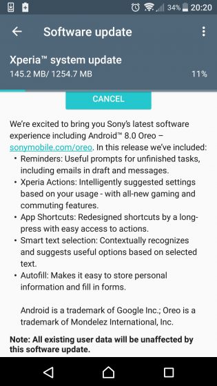 Sony Xperia X Performance oreo update