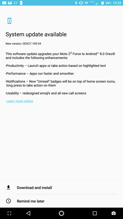 Moto Z2 Force Android 8.0 Oreo OTA