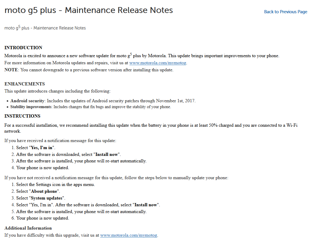 Moto G5 Plus update