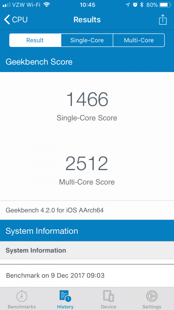 iPhone 6 benchmark with old battery
