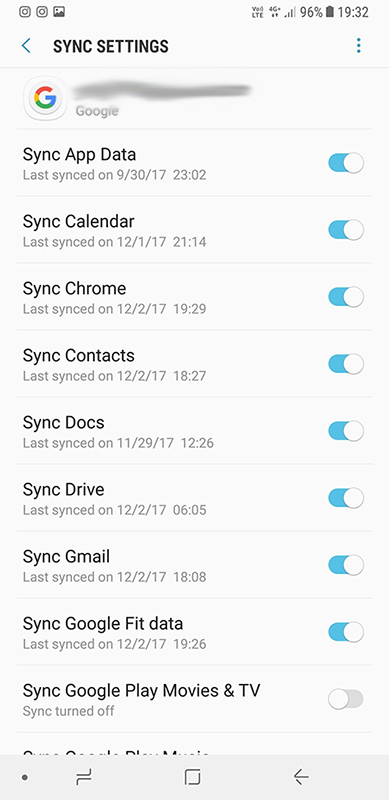 Sync settings