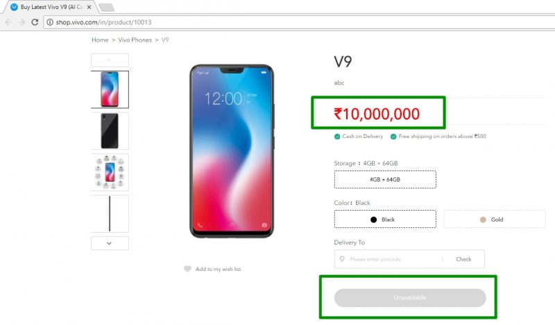 Vivo V9 price in India