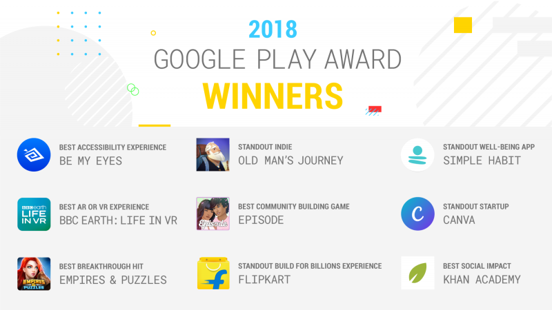 google play award best apps and games 2018