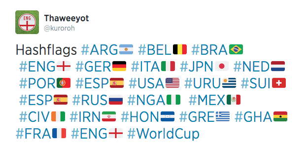 Hashflags โค้ด Hashflags 32 ทีมชาติ FIFA World Cup 2014 สำหรับใช้งานบน Twitter