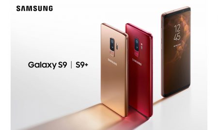 Samsung Galaxy S9+ in Sunrise Gold and Galaxy S9 in Burgundy Red