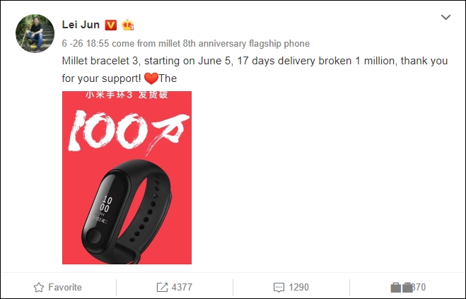 Xiaomi Mi Band 3 sale 1 million in 17 days