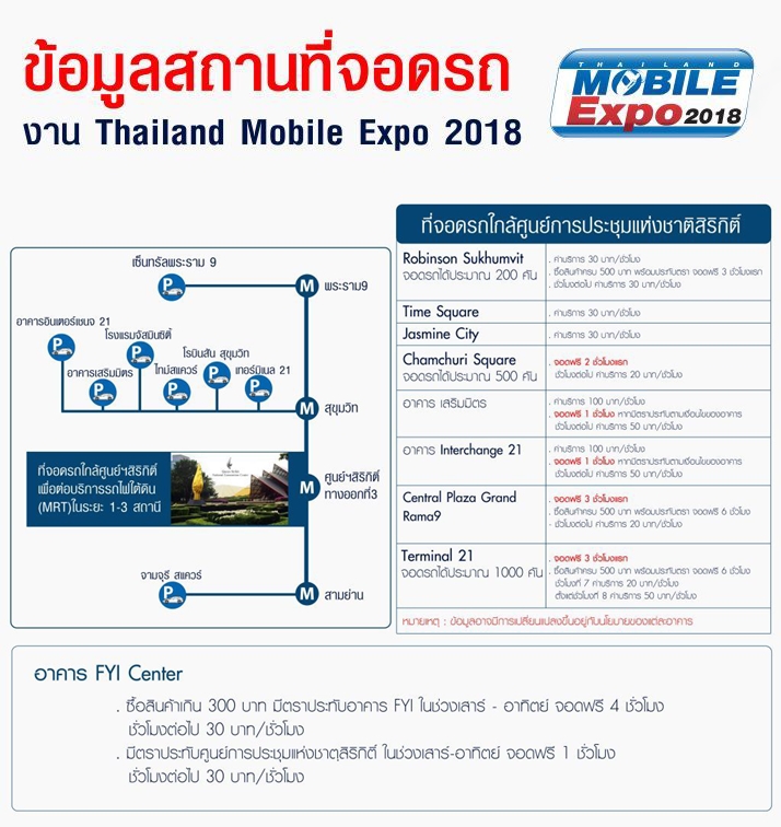 ข้อมูลสถานที่จอดรถในงาน Mobile Expo 2018 รอบศูนย์ฯสิริกิติ์