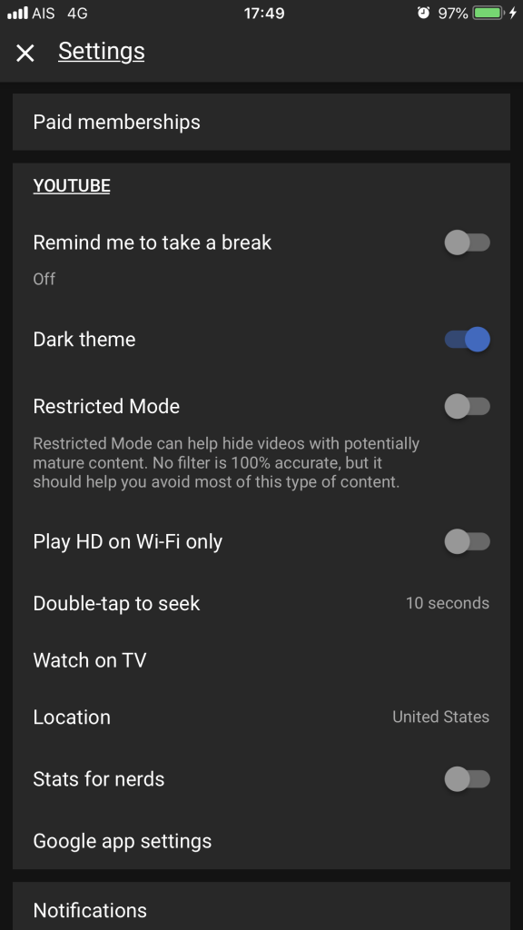 Youtube App Dark Mode iOS