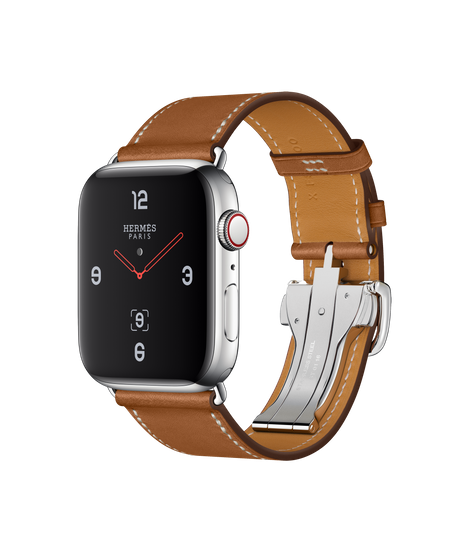 Apple Watch Hermès ตัวเรือนสแตนเลสสตีล พร้อมสายหนัง Barénia แบบ Simple Tour Boucle Déployante สี Fauve