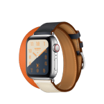 Apple Watch Hermès ตัวเรือนสแตนเลสสตีล พร้อมสายหนัง Swift แบบ Double Tour สี Indigo Orange