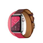 Apple Watch Hermès ตัวเรือนสแตนเลสสตีล พร้อมสายหนัง Swift แบบ Double Tour สี Rose Extrême