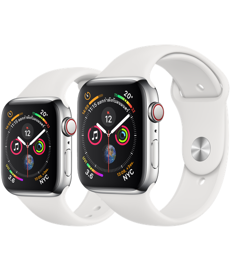 Apple Watch ตัวเรือนสแตนเลสสตีล พร้อมสายแบบ Sport Band สีขาว