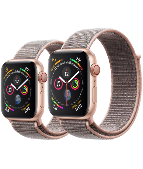 Apple Watch ตัวเรือนอะลูมิเนียม สีทอง พร้อมสายแบบ Sport Loop สีชมพูพิงค์แซนด์