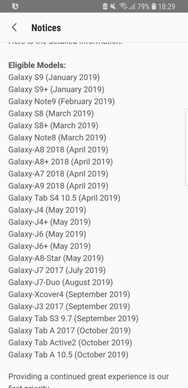 Samsung Galaxy Android Pie Update Roadmap