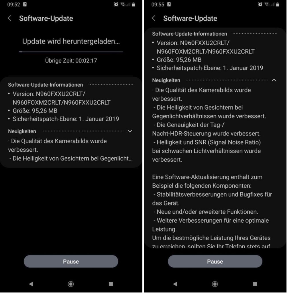 Samsung Galaxy Note 9 Android 9 Pie OTA