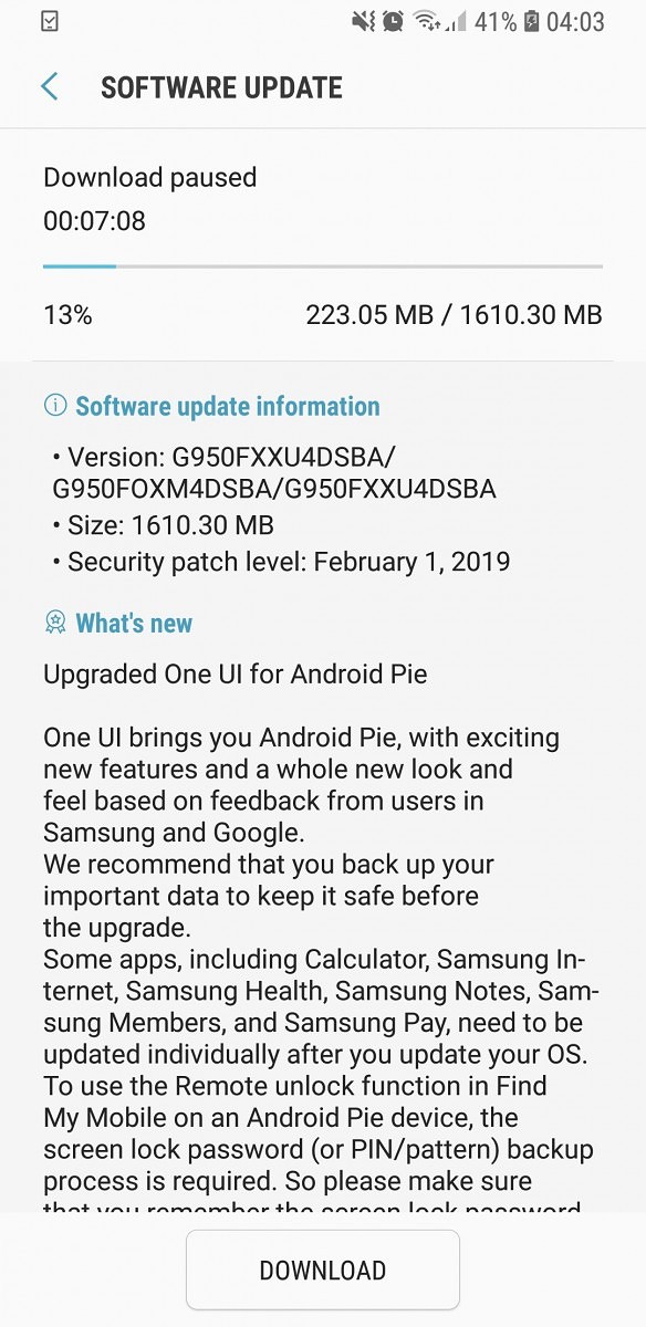 Samsung Galaxy S8 Android 9 Pie One UI Update