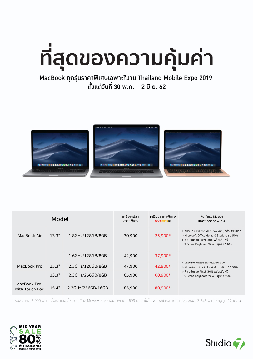 โปรโมชั่น MacBook Studio7 TME 2019 May