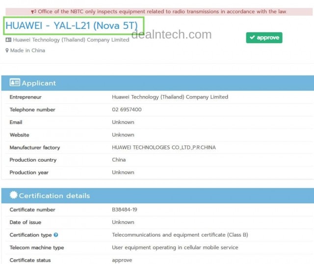 Huawei Nova 5T Leak