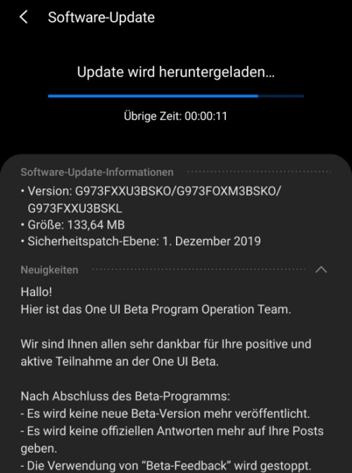 Samsung Galaxy S10 Android 10 Stable Update
