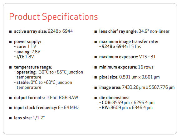 OV64C OmniVision 64 Megapixel MP Spec