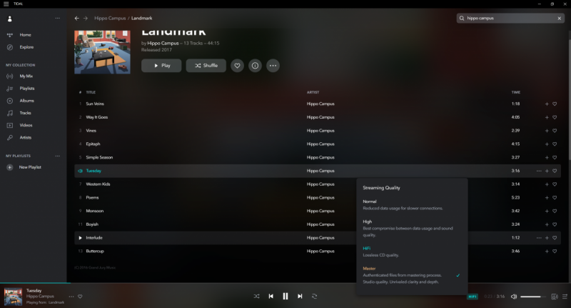 Tidal desktop application Music streaming