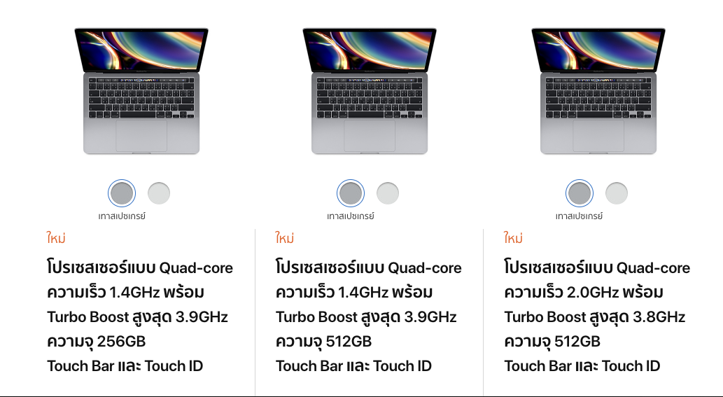 MacBook Pro รุ่นหน้าจอ 13 นิ้ว (2020) เปิดให้สั่งซื้อแล้วที่ Apple Store Online ราคาเริ่มต้น 42,900 บาท