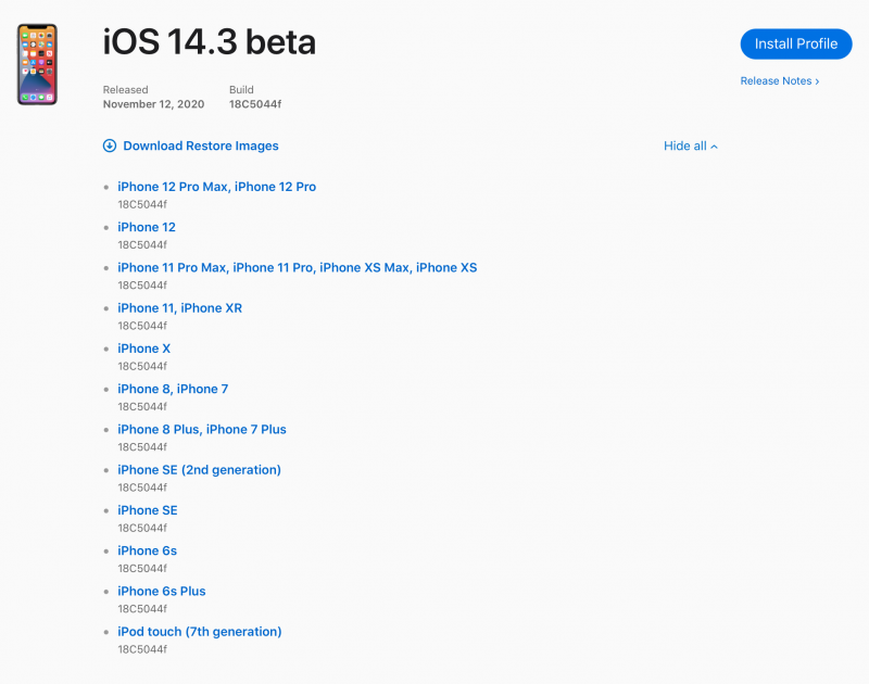iOS 14.3 Beta Profile