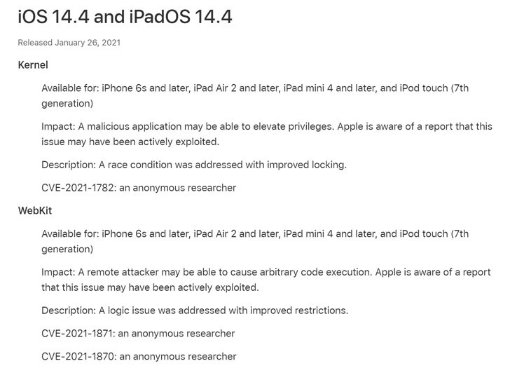 iOS 14.4 iPadOS 14.4 security patched