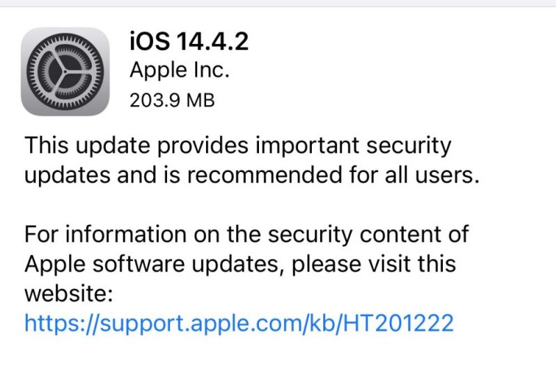 Apple iOS 14.4.2 Patch note