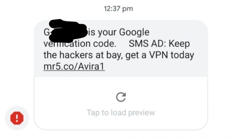 Google 2FA SMS Ad Inject