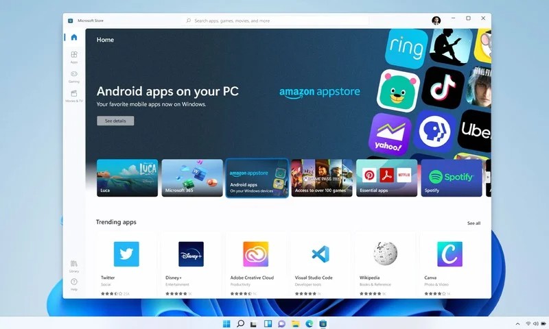 Windows 11 Microsoft Store with Amazon App Store Android